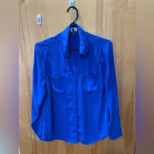 Silky drape style emerald blue blouse